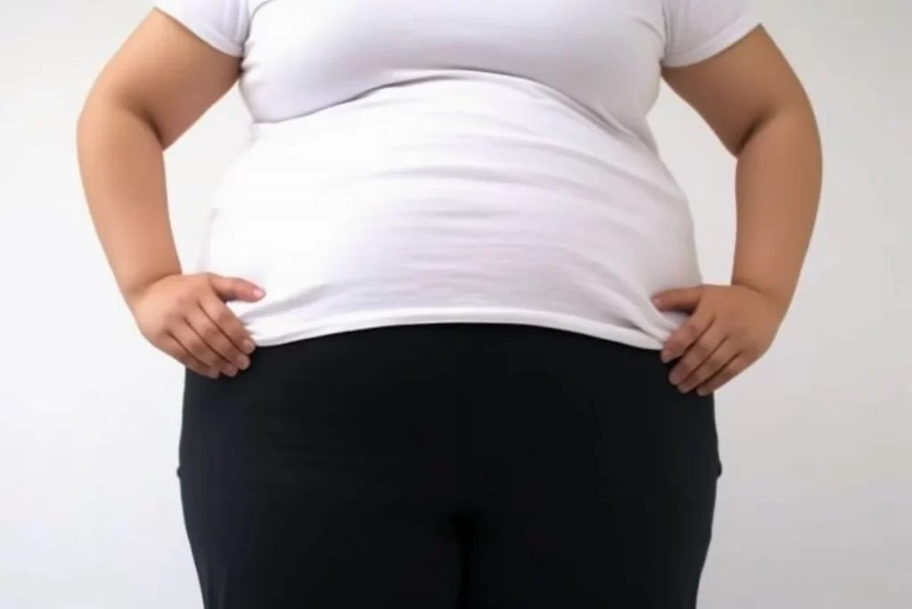 お腹周りが大きい女性の後ろ姿