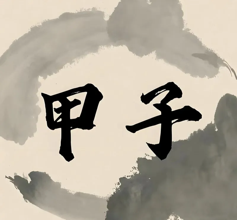 水墨画背景に筆文字で「甲子」と書かれた、60日周期（一甲子）を表すイメージ画像