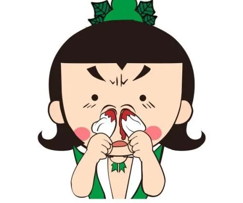 鼻血を止めるため両鼻にティッシュを詰めるアニメイラスト