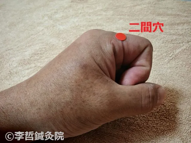 鼻の奥の乾燥痛を即効で取る「二間穴」(左手の人差し指)