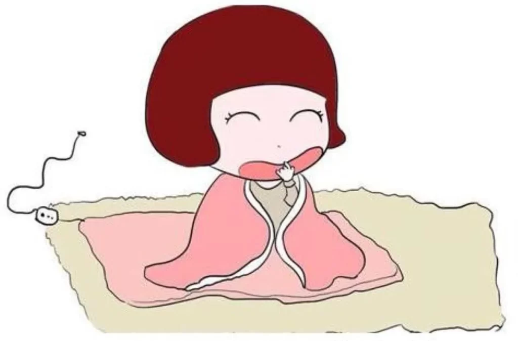 血尿 冷え性 上熱下寒 女性 暑い日でも電気毛布で下半身を温めるイラスト