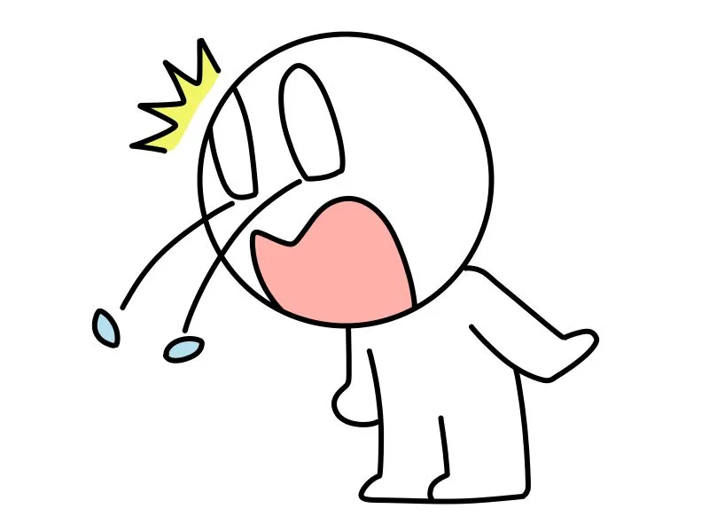 乳がん治療の驚きを表現する目からウロコが落ちる棒人間のイラスト