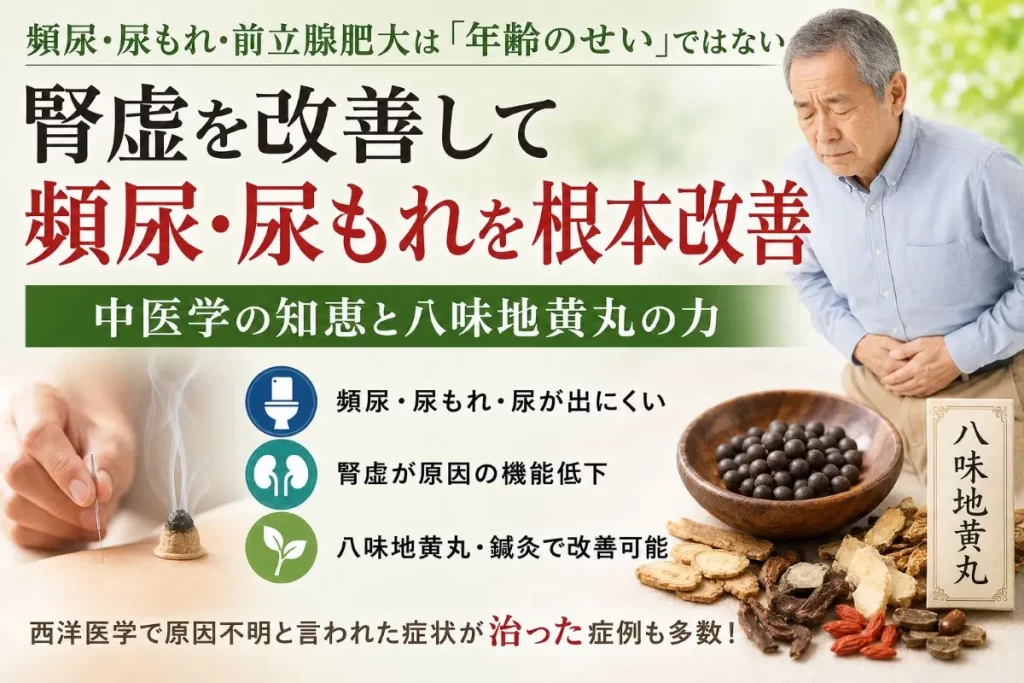 頻尿・尿もれ・前立腺肥大は腎虚が原因。八味地黄丸と鍼灸で改善を目指す中医学の解説