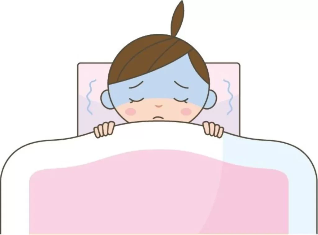ひどい倦怠感で布団を被って寝ている女の子のイラスト