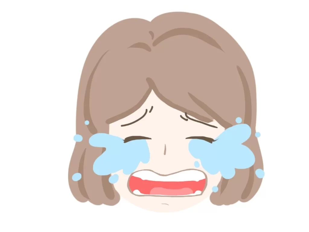 鍼治療中に感情が解放され、大泣きして涙を流す女性のアニメイラスト