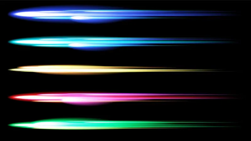 5本の色違いの光線が高速で走るイメージ。鍼刺激による瞬間的な反応を表現した図