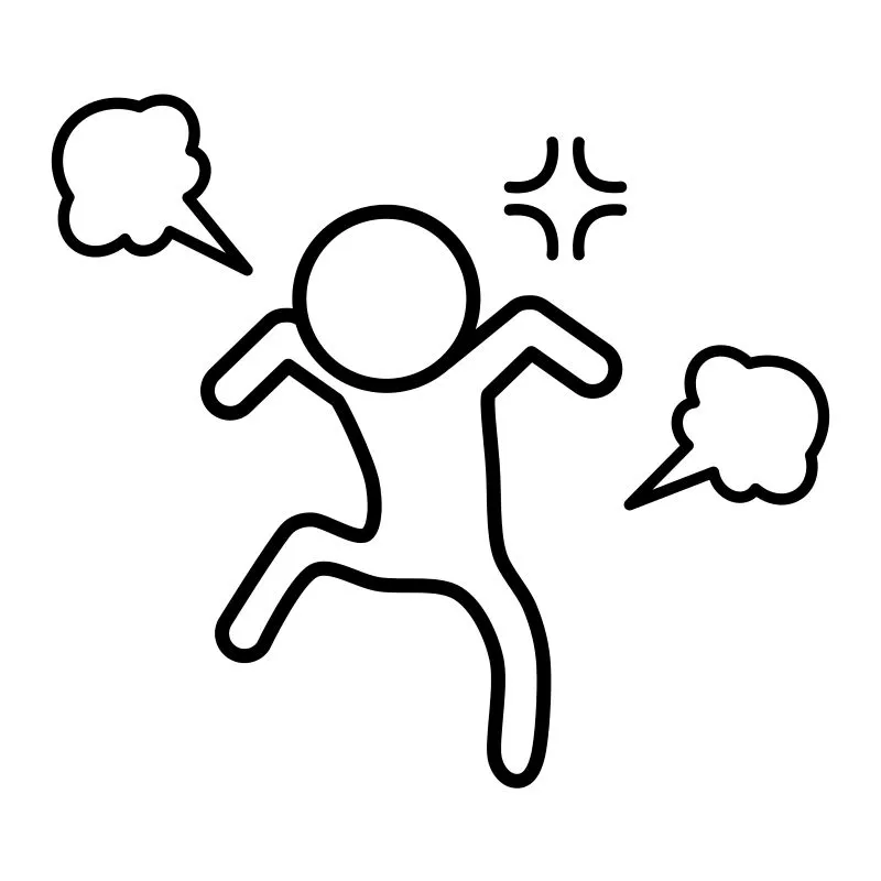 怒って腕を振り上げる棒人間のイラスト、興奮と衝動性を表す